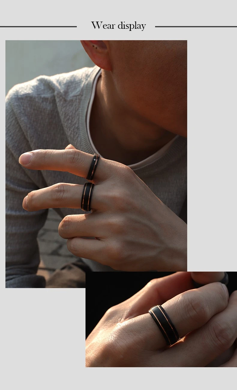 Tungsten Steel Black & Rose Gold Plated Ring Tungsten Steel Black & Rose Gold Plated Ring