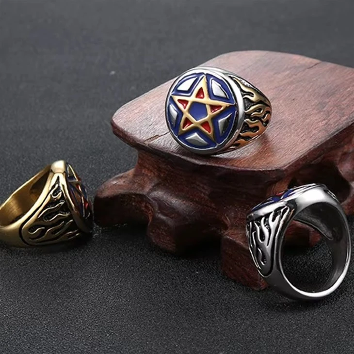 Punk Style Stainless Steel Jewelry Men Pure Silver Star Signet Rings Punk Style Stainless Steel Jewelry Men Pure Silver Star Signet Rings