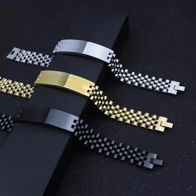 Anpassad mäns graverade logotyp armband svart silver guldpläterad